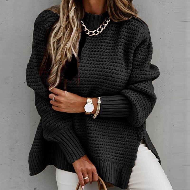 Solid color drawstring side slit knit sweater