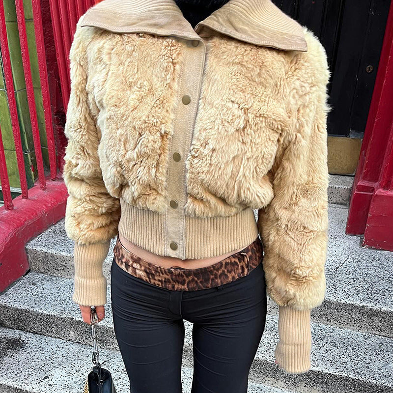 European And American Street Style Short Furry Coat