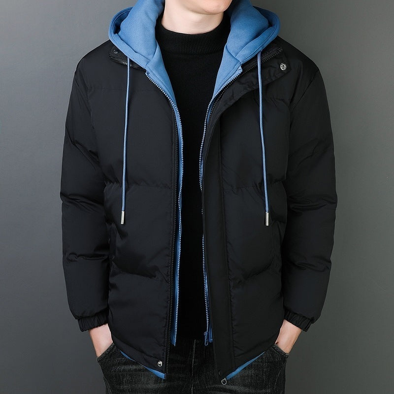 Fake Two-piece Men's Windproof Warm Hooded Cotton Jacket Thickened