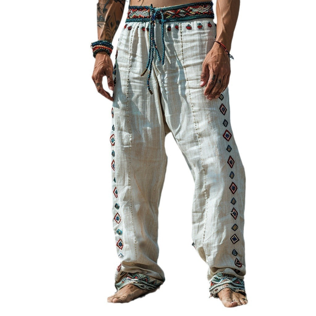 Plus Size Retro Loose Breathable Printed Men's Casual Trousers