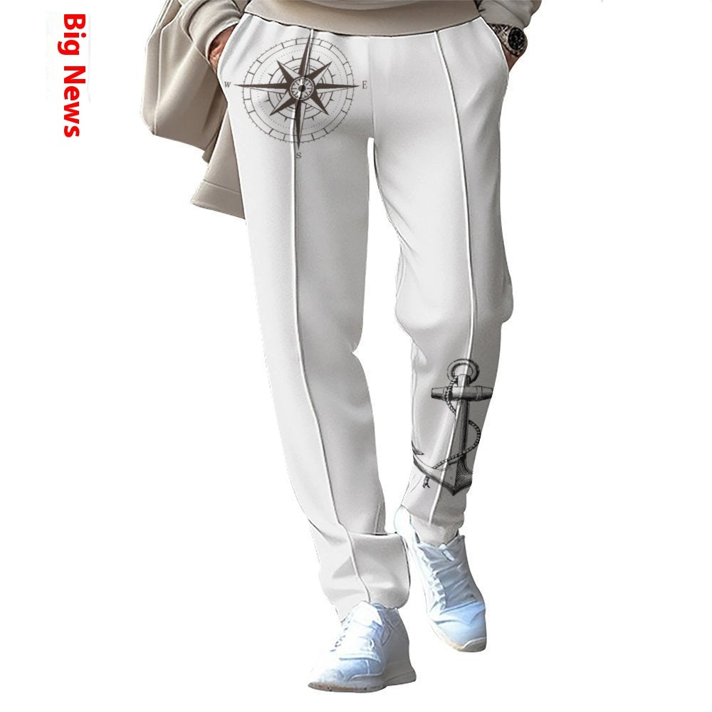 Men's Casual Splicing 3D Printed Loose Straight Leg Pants