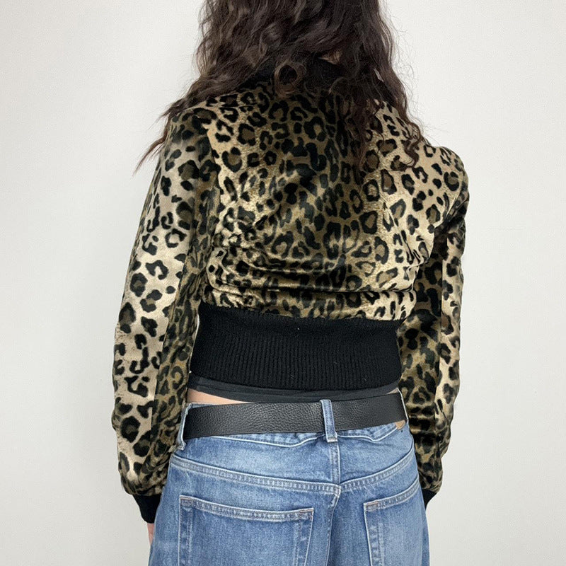 European And American Style Leopard Print Gradient Turtleneck Hot Girl Jacket